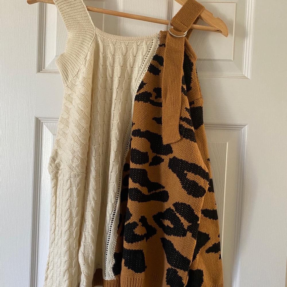 leopard/cream off the shoulder sweater